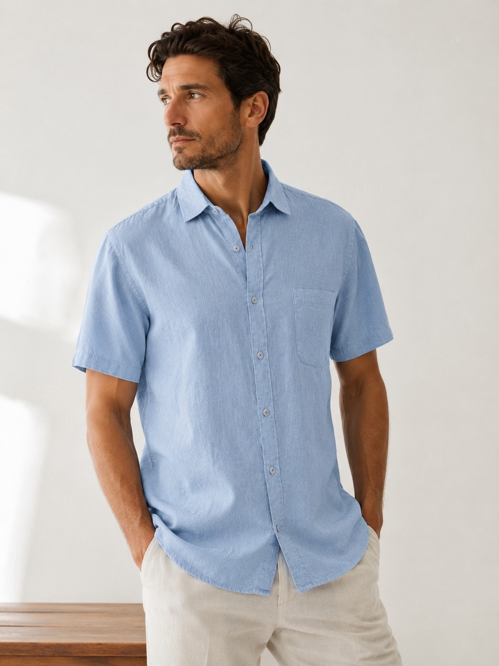 PAOLETTY Casual Short-Sleeve Button-Down Shirt in Light Blue